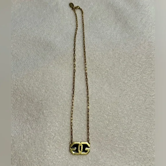 Vintage Givenchy 1977 Pendant Necklace Double G Gold/Black Choker Necklace - Picture 2 of 8